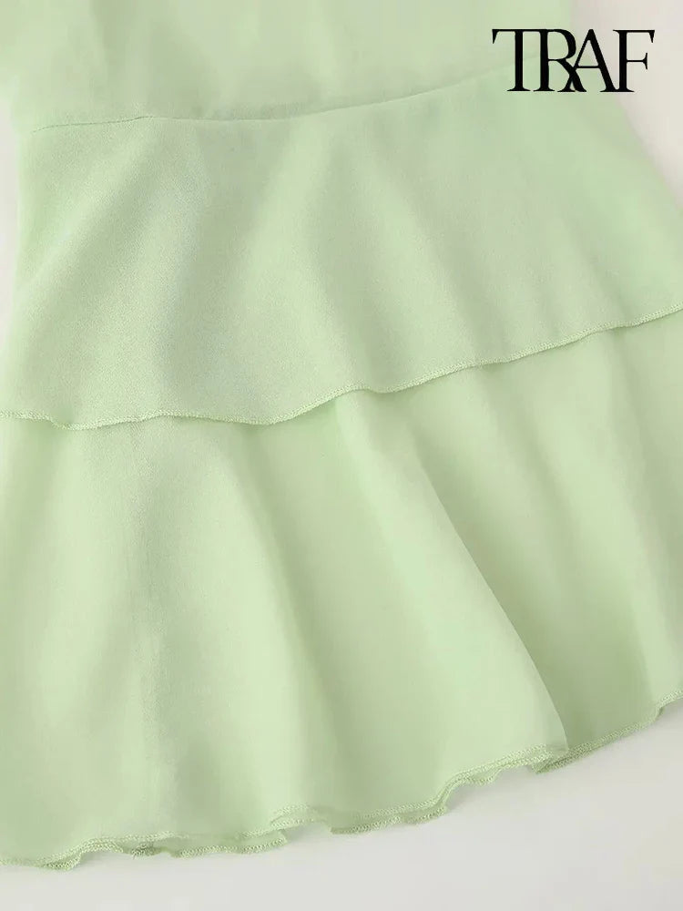 Boho Beach Dress With Round Neck Ruffle Trim Long Sleeve