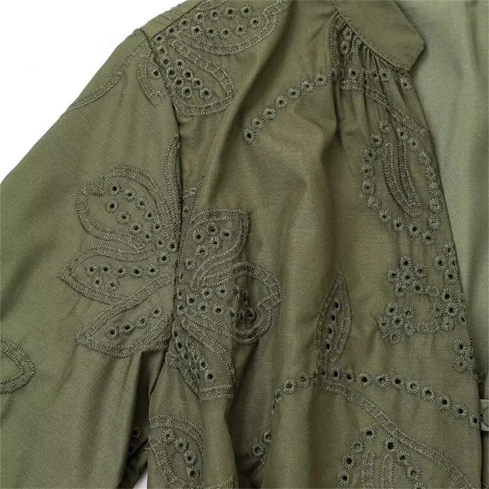 Embroidered Short Dress For Women Elegant Office Casual