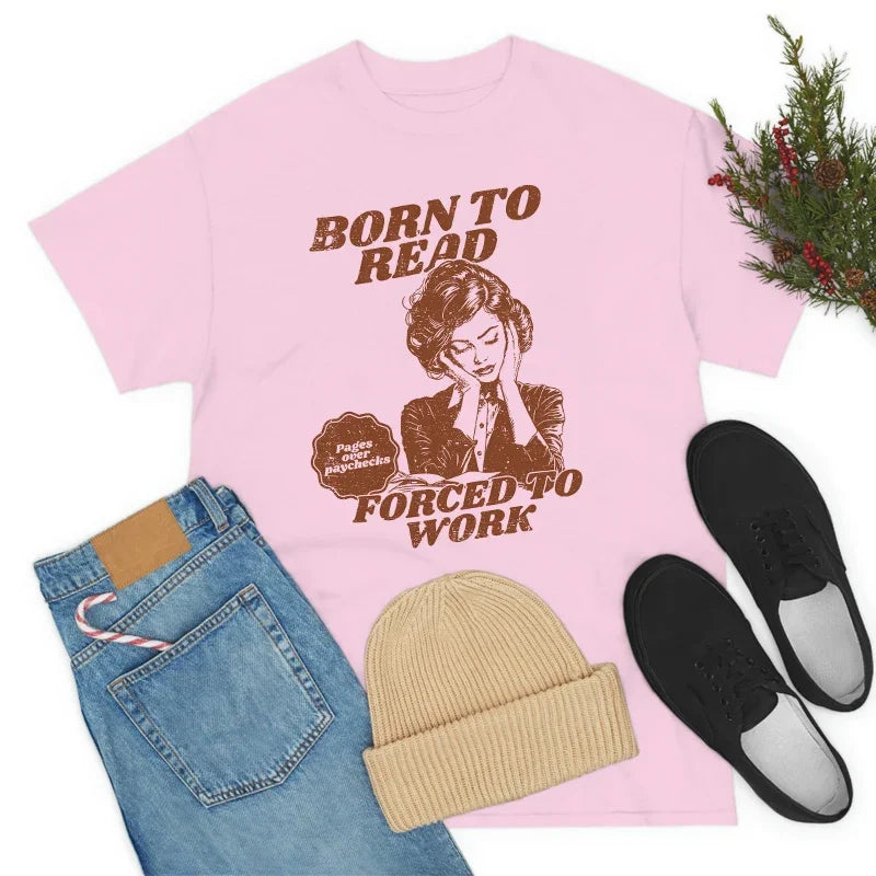 Born to Read Funny Book Lover T-Shirt Cute Vintage Graphic Tee for Women Retro Hippie Style Reader Gifts