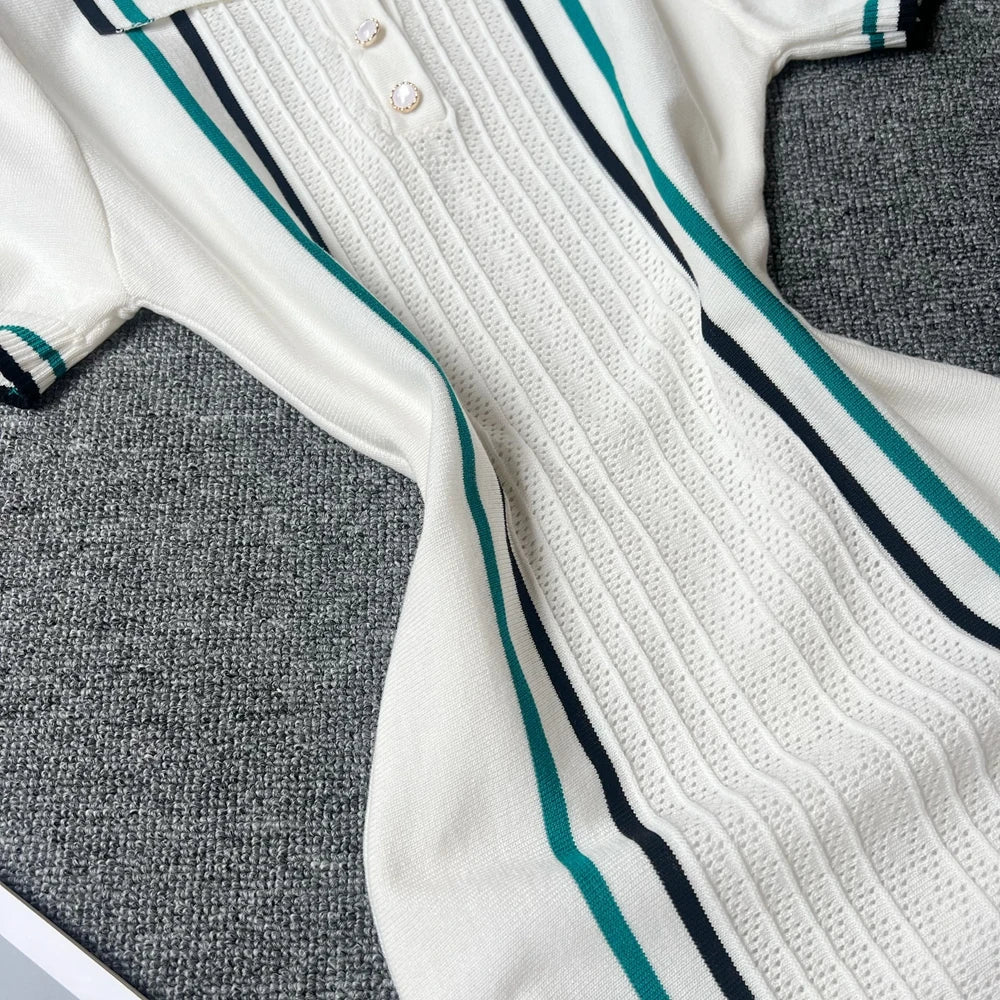 Vintage Knit Mini Dress With Turn Down Collar And Ruffles