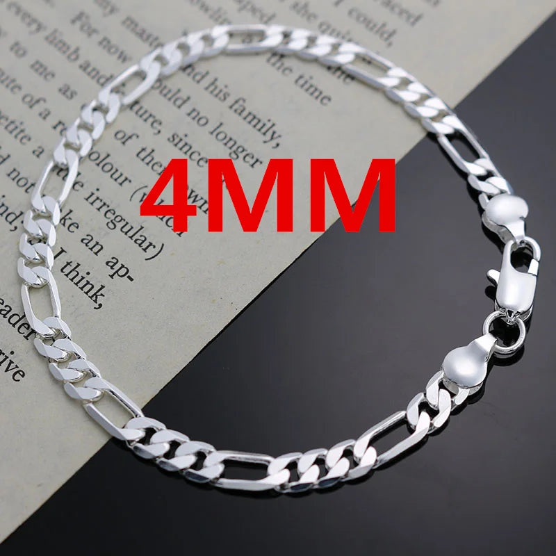 925 Silver 4MM Chain Bracelet Necklace Jewelry Set for Men and Women Perfect for Charms and Wedding Gifts