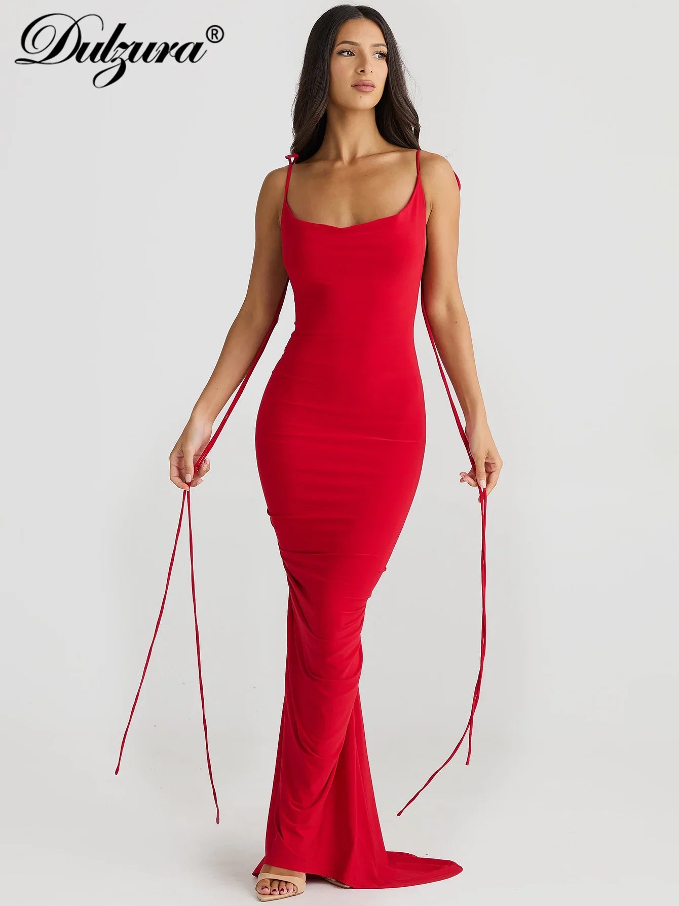 Backless Maxi Dress With Lace Up Spaghetti Straps Evening