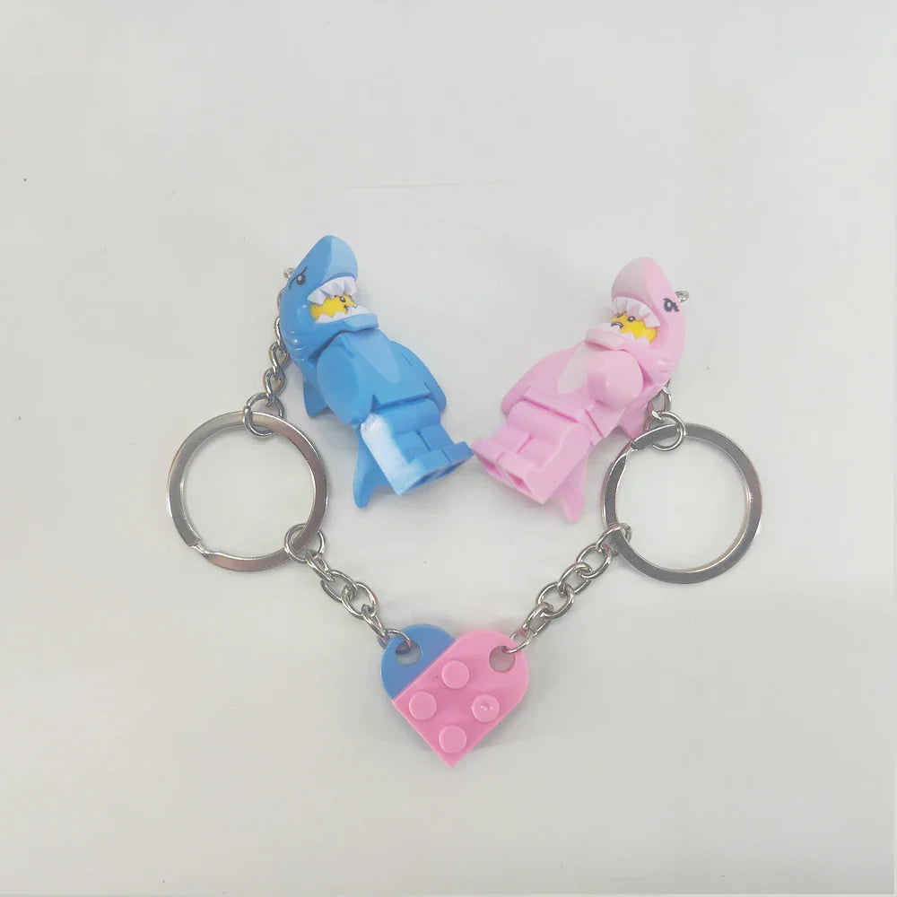 Cartoon Shark Keychains Set - Cute Pink and Blue Anime Keyring Charms for Lovers, Adorable Bag and Car Decor Gift