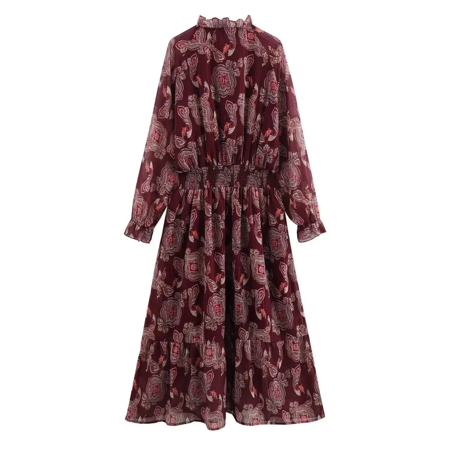 Printed Summer Long Sleeve Midi Dress for Women Chic