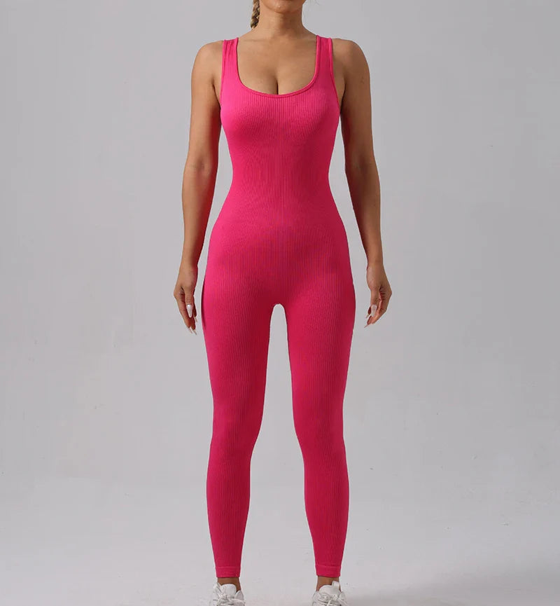 Seamless High Stretch Yoga Jumpsuit for Women Lightweight Breathable Fitness Activewear with Contouring Design and Moisture Wicking Fabric