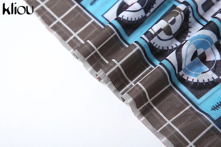 Aesthetic Print Women 2 Piece Set Vintage Hipster Autumn O-neck Full Sleeve Tops and High Waist Pants Clubwear