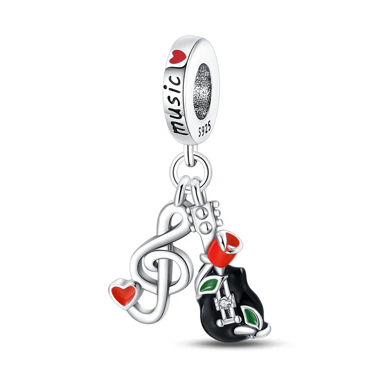 925 Silver Red Charms Beads for DIY Jewelry Bracelets Featuring Strawberry Ladybird and Lipstick Design