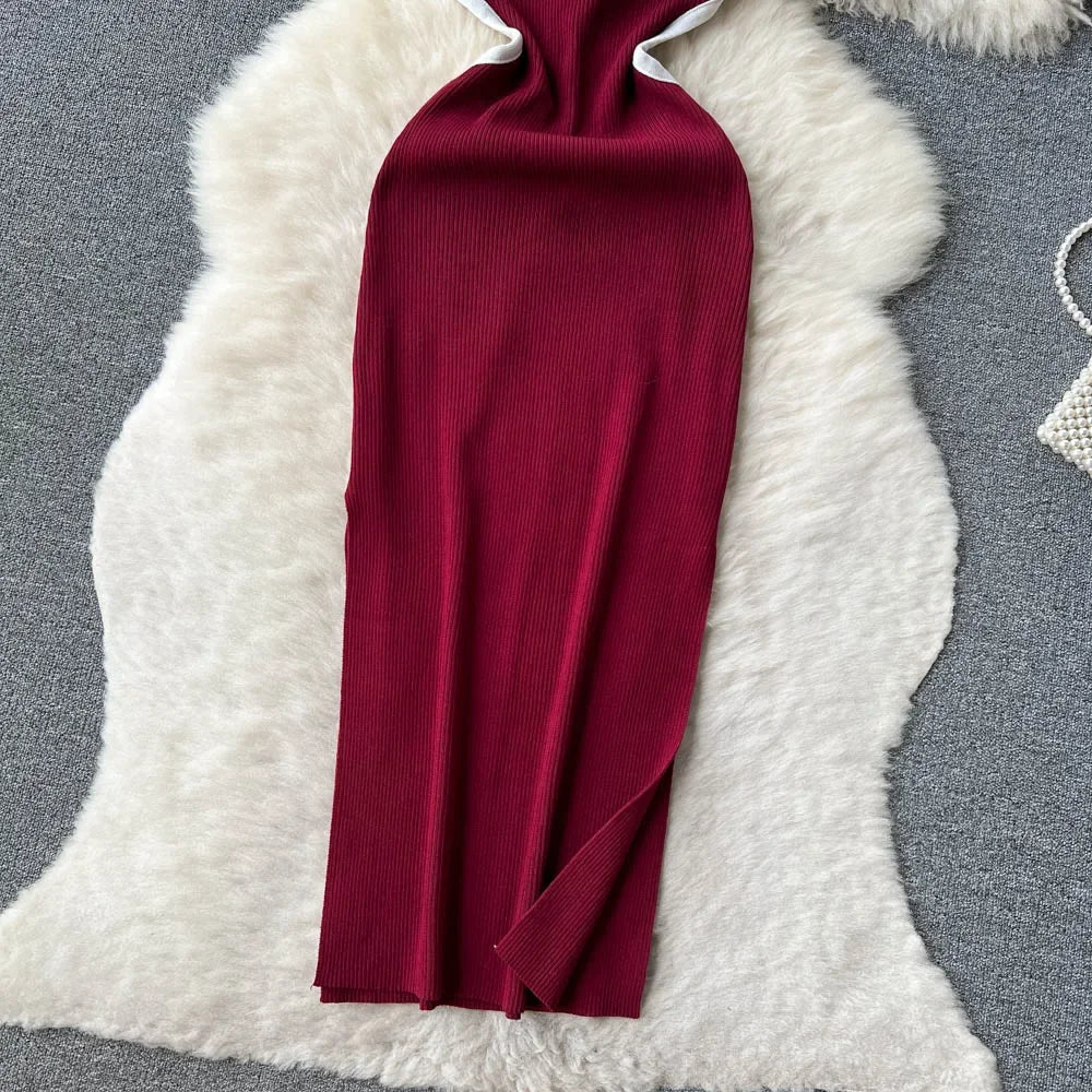 Halter Backless Knit Sundress Women Elastic Waist Bodycon