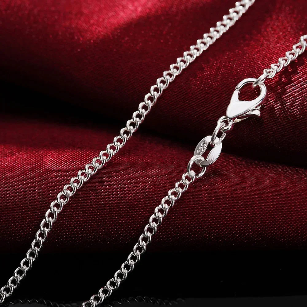 925 Sterling Silver Necklace 2MM String Chain for Women and Men High Quality Jewelry Gifts 16 to 30 Inches