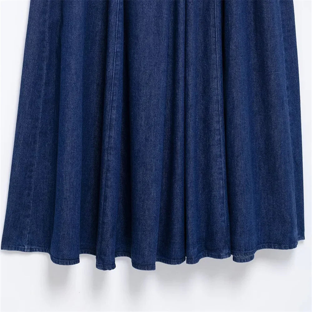 Denim Midi Dress For Women Strapless Backless Zipper Detail