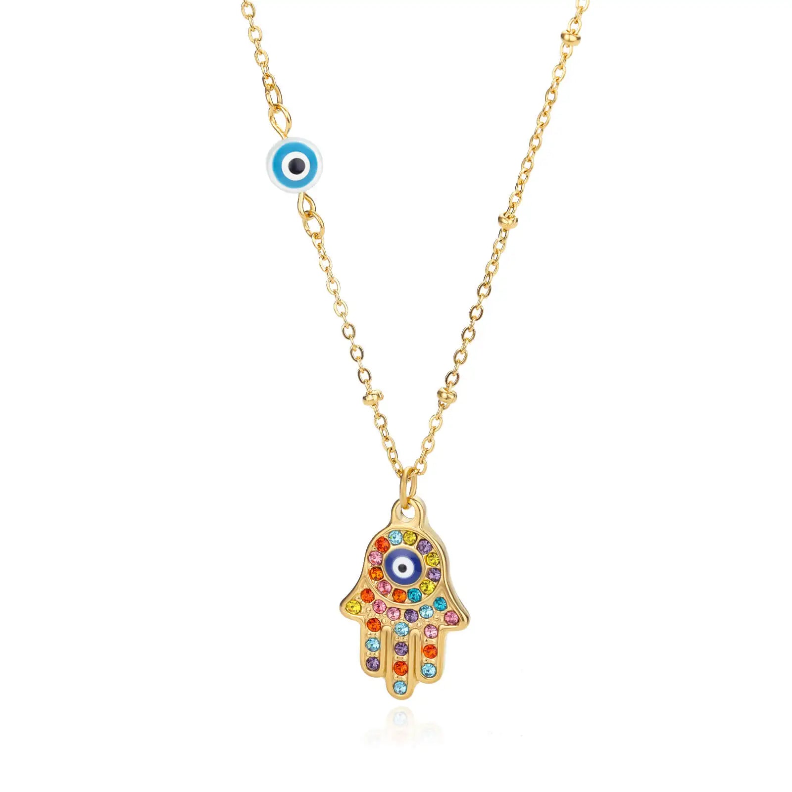 Turkish Hamsa Evil Eye Necklace for Women Stainless Steel Gold Color Charm Choker Jewelry Gift