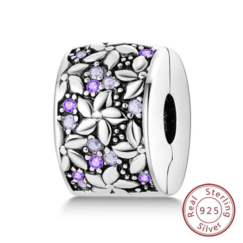 Fit Original 925 Sterling Silver Clip Charms with Zircon and Silicone Spacer Beads for Women DIY Bracelet Gift