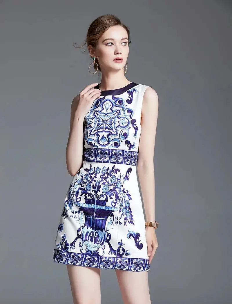 Floral Print Sleeveless Mini Dress for Summer Vacation