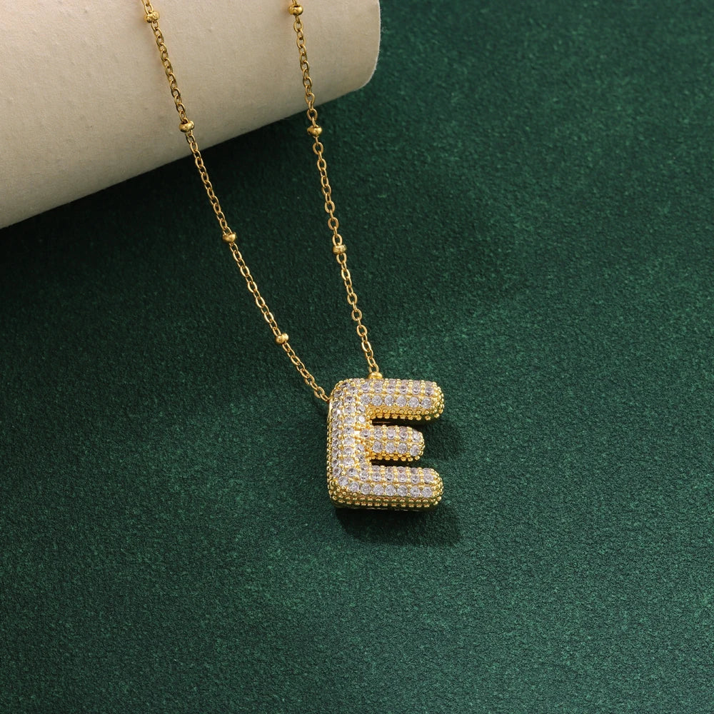 Luxury Zircon Crystal Initial Necklace for Women Stainless Steel Choker Chain Jewelry