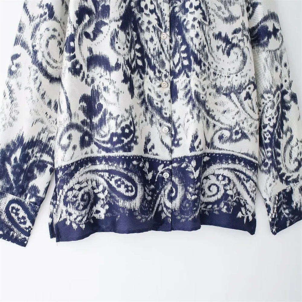 Niche Western Style Printed Shirt and High Waisted Pants Set for Fashionable Autumn Looks