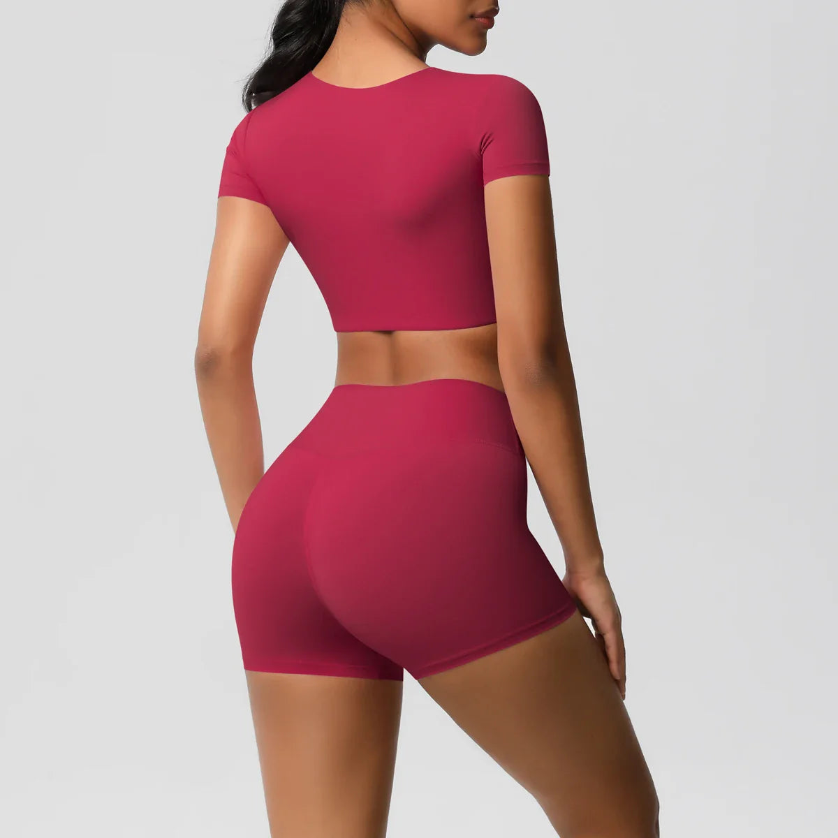 2PCS Women's Fitness Yoga Set High Waist Shorts with Short Sleeve Gym Top Seamless Sportswear Tracksuit for Activewear