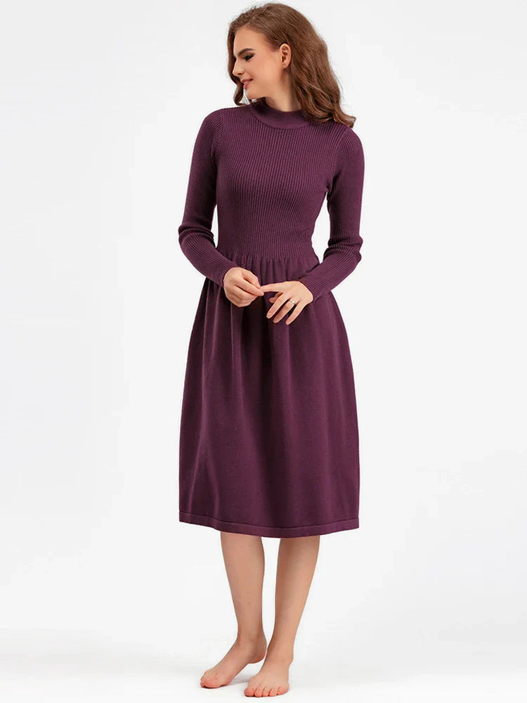 Women's Autumn Knit Dress Bodycon Maxi O Neck Chic Office