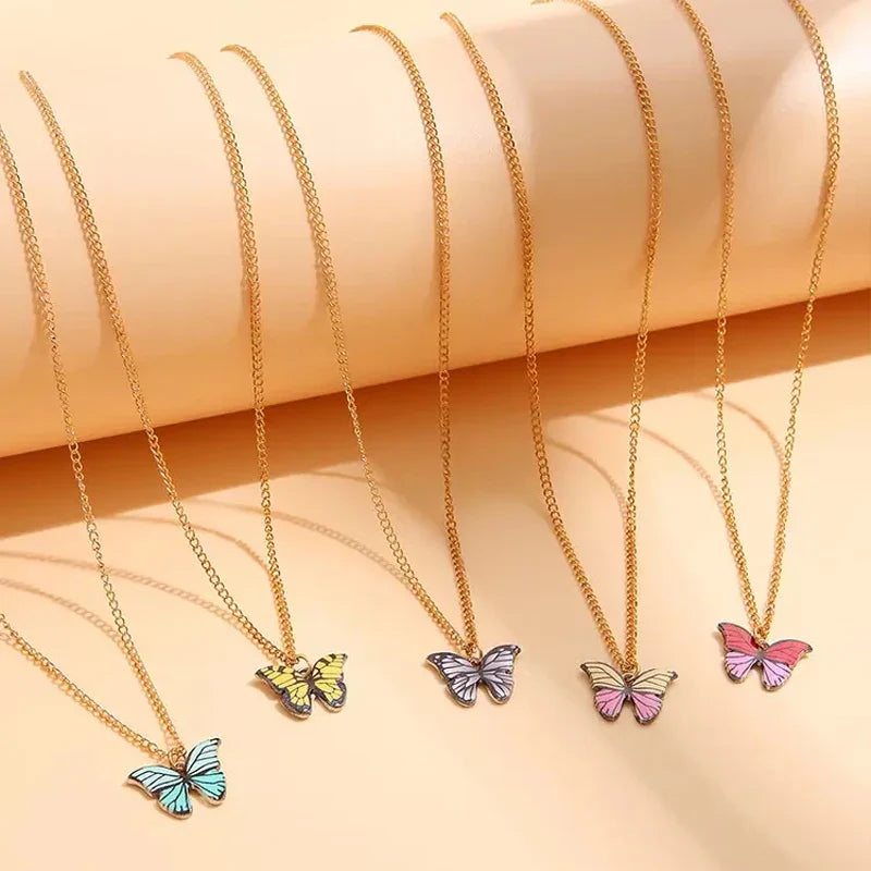 5 Piece Boho Colorful Butterfly Necklace Set for Women Cute Pendant Jewelry Gift