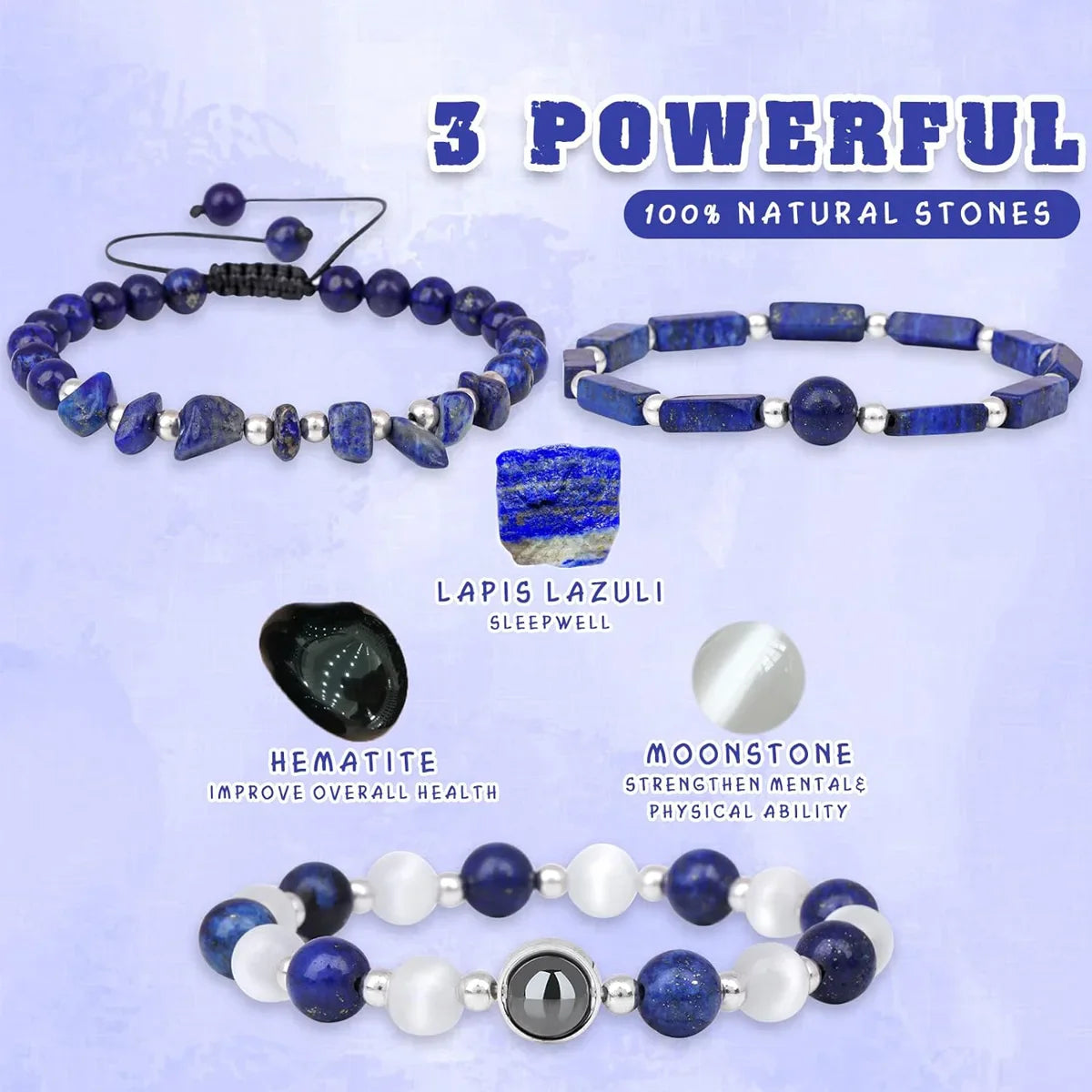 3pcs Set Amethyst Healing Bracelet for Weight Loss and Meditation - Body Purifying Crystal Jewelry for Men and Women
