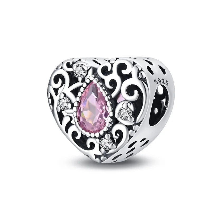 Silver Plated Lotus Guardian Angel Heart-Shaped Zircon Charms Beads for DIY Jewelry and 925 Bracelets