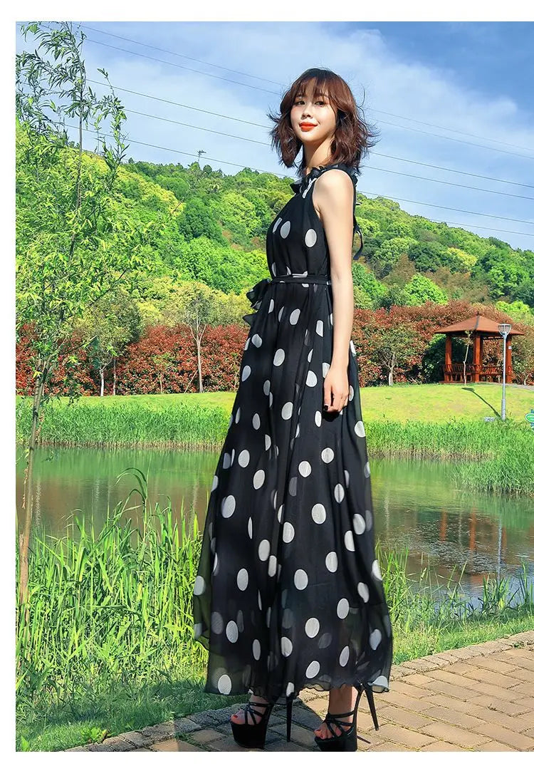 Polka Dot Maxi Dress Korean Style For Women Plus Size