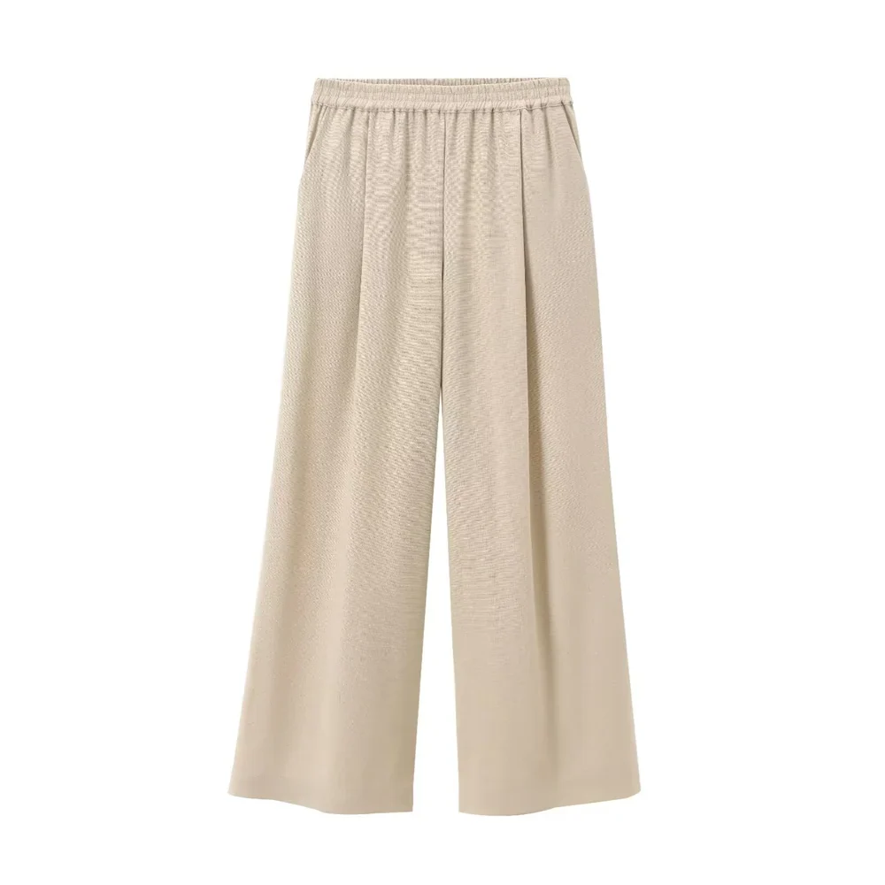 Women's Casual Linen Blended Wide Sleeve Shirt and Straight Leg Pants Set