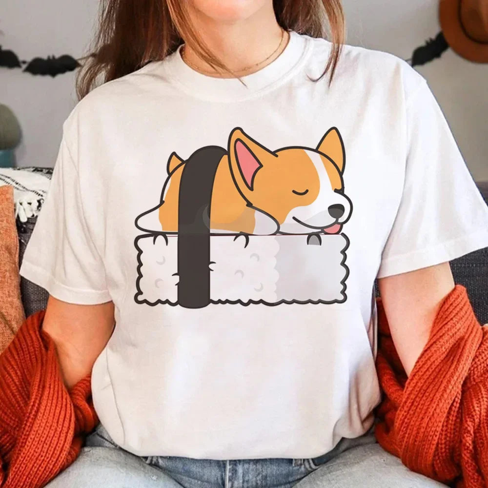 Sushi T-Shirt for Women Summer Manga Graphic Tees Casual Wear
