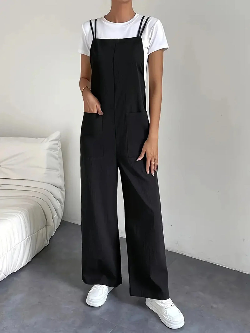 Stylish Casual Camisole Jumpsuit with Pocket Detail Wide Leg Straight Cut Women's Jumpsuit Set