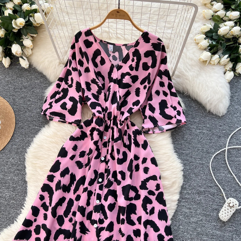 Ruched V Neck Office Dress Long Sleeve For Women Red