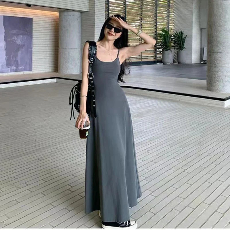 Black Backless Spaghetti Strap Dress Women Elegant Slim