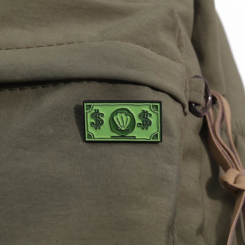 Green USD Symbol Enamel Pin Cute Cartoon Money Brooch for Kids Fans Jewelry Gift