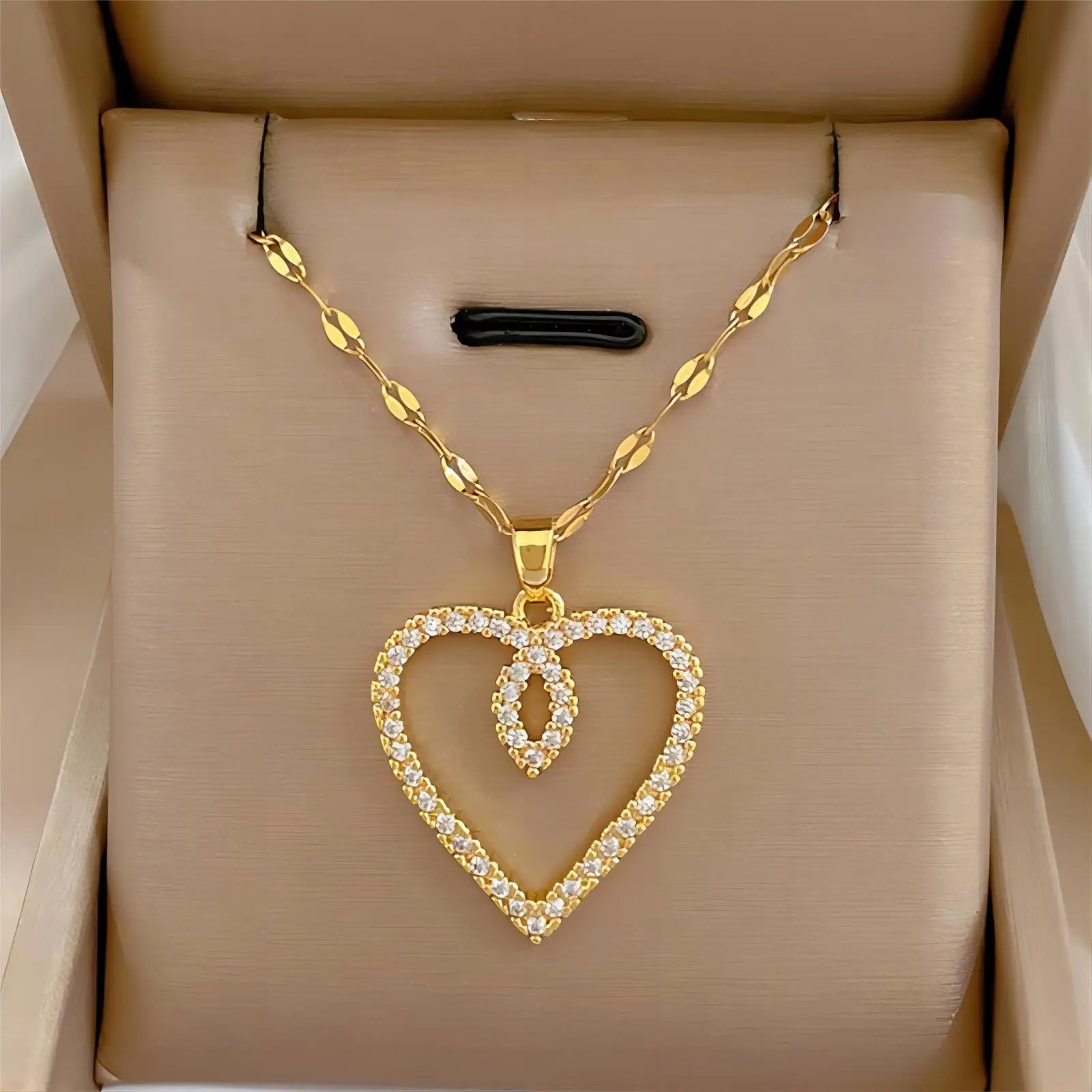 Trendy Heart Stainless Steel Zirconia Necklace for Women - Elegant Gold Color Jewelry for Parties and Daily Wear