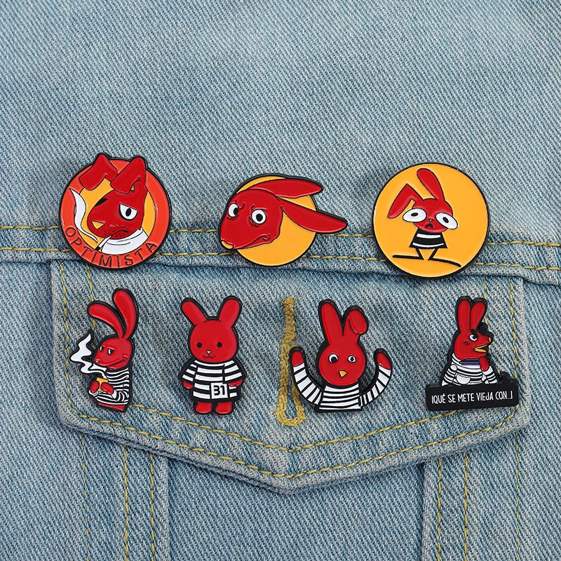 Humorous Anime Character Enamel Pins Red Eared Rabbit Brooch for Backpack and Jewelry Gifts