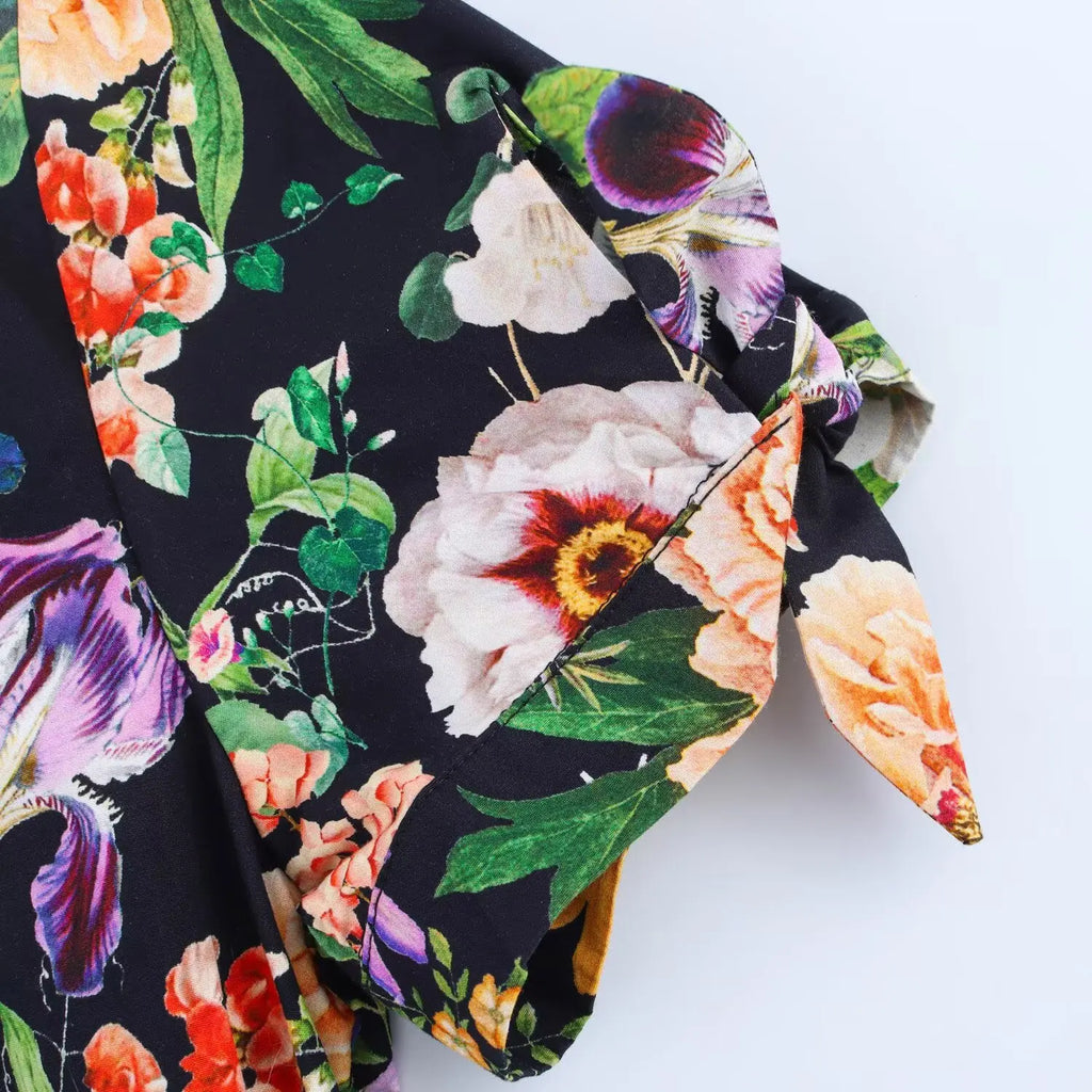 Floral Midi Dress For Women Slim Fit Poplin Summer Chic