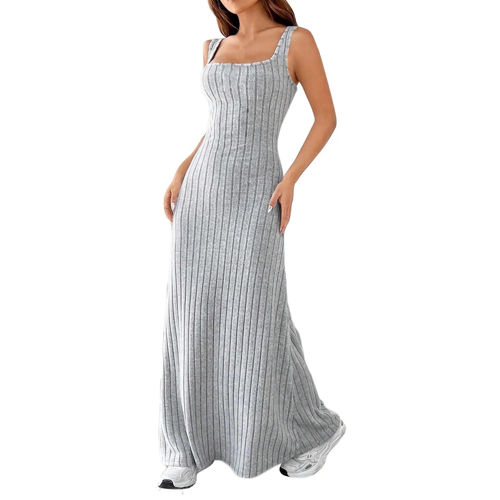 Floral Sundress For Women Pockets Square Neck Tank Dress