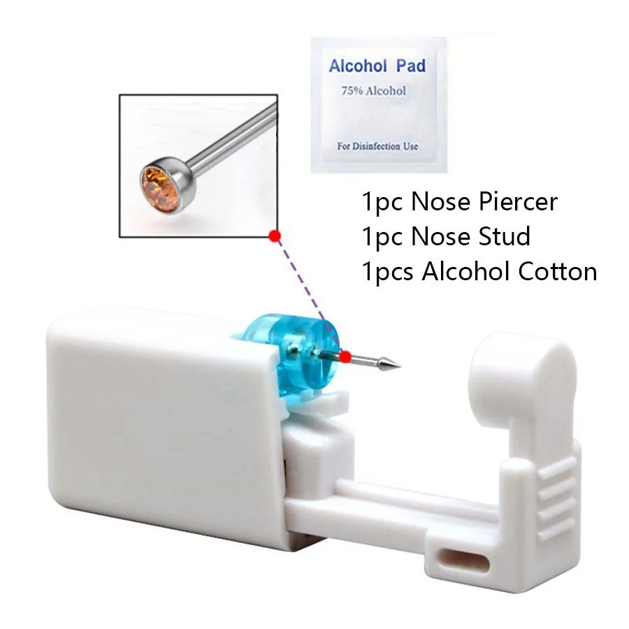 Disposable Nose Piercing Gun Kit with Built-In Crystal Nose Stud for Easy Piercing
