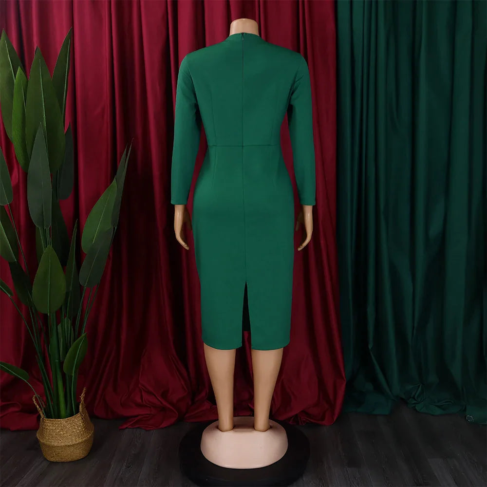 Office Dress For Women Professional O Neck Striped Sheath