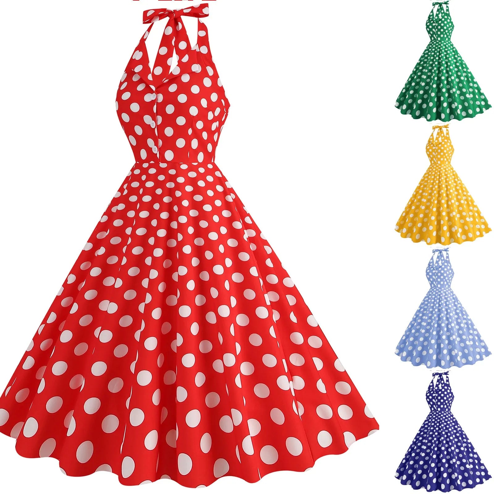 Retro Polka Dot Lace Up Backless Dress With Swing Puff