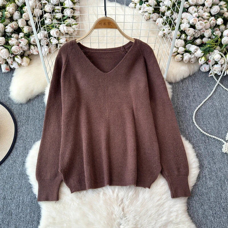 Cozy Knitted Two-Piece Women's Tracksuit Set with V-Neck Sweater and Straight Jogging Pants Autumn Winter Lounge Wear