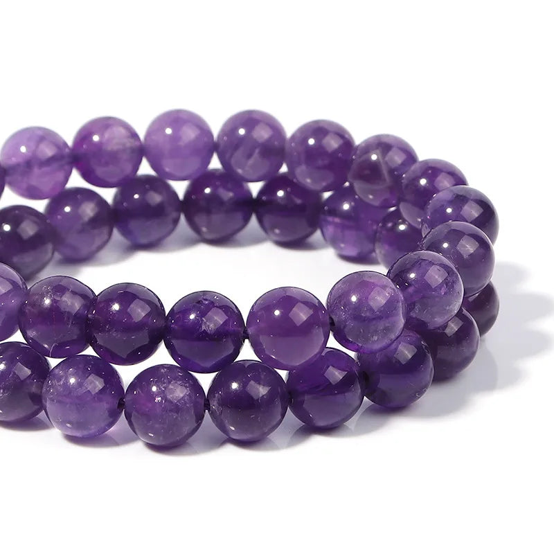 Natural Amethyst Crystal Beads Round Loose Spacer for DIY Jewelry Making 15 Inch