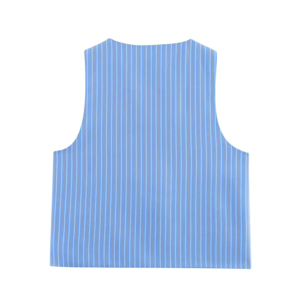 Asymmetric Striped Vest Pants Suit for Women with Round Neck Sleeveless Top and Elastic Waist Pants, Casual Chic Outfit for Spring and Summer