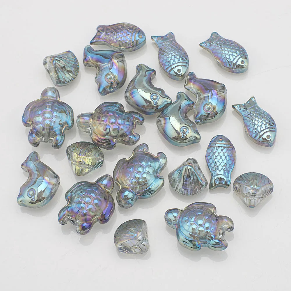 20 Pieces Mixed Shape Crystal Glass Beads for DIY Jewelry Making Including Starfish Snail Shell and Small Fish