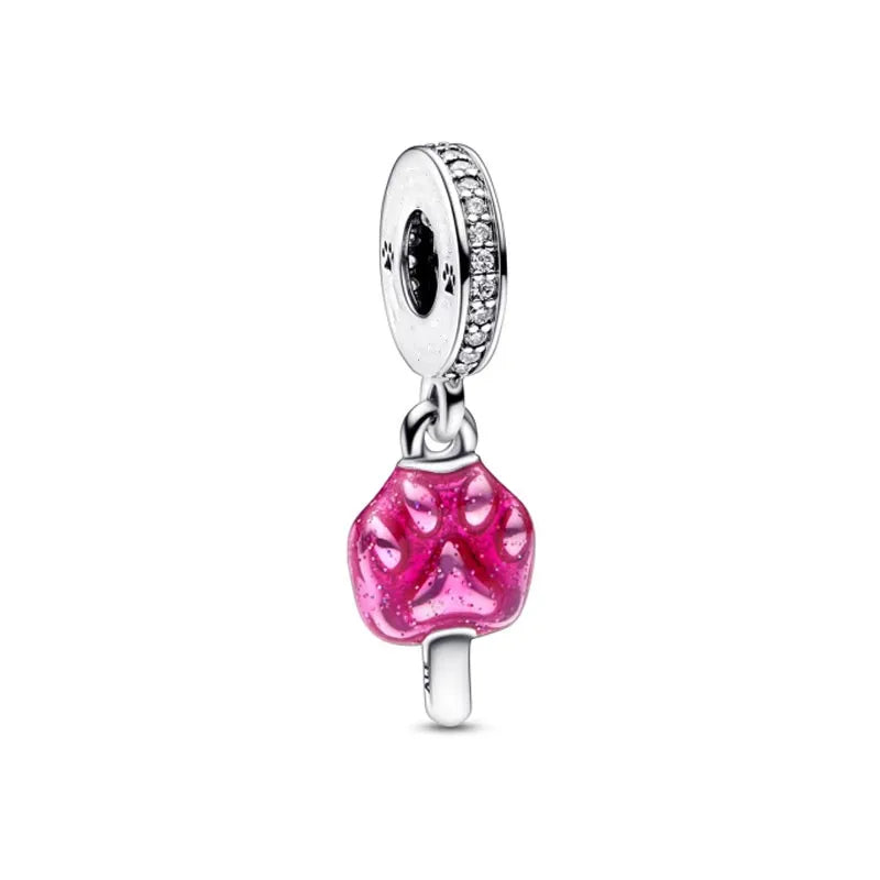 Pink Flower Caterpillar DIY 925 Sterling Silver Bead for Bracelet Bangle Jewelry Accessories