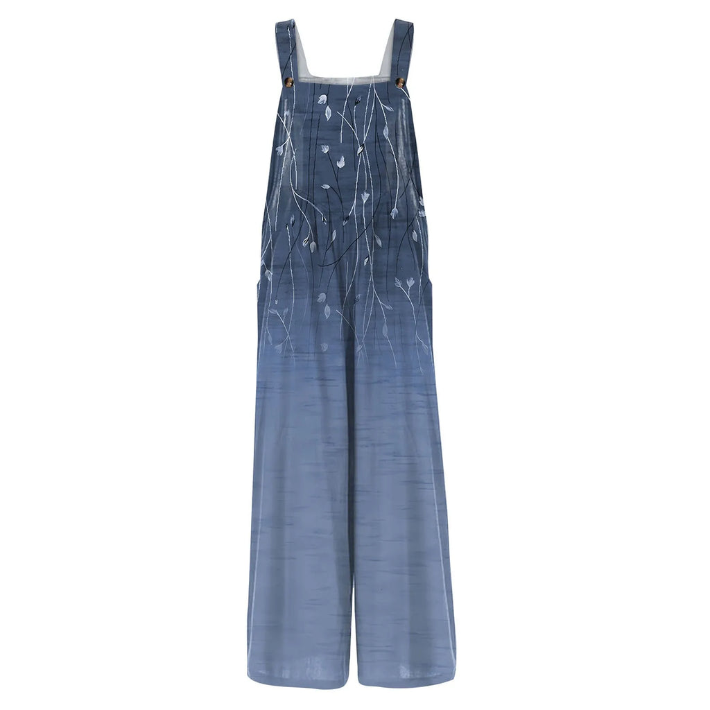 Women Casual Loose Cotton Linen Jumpsuit Adjustable Straps Sleeveless Summer Overalls Cute Comfy Rompers with Functional Pockets