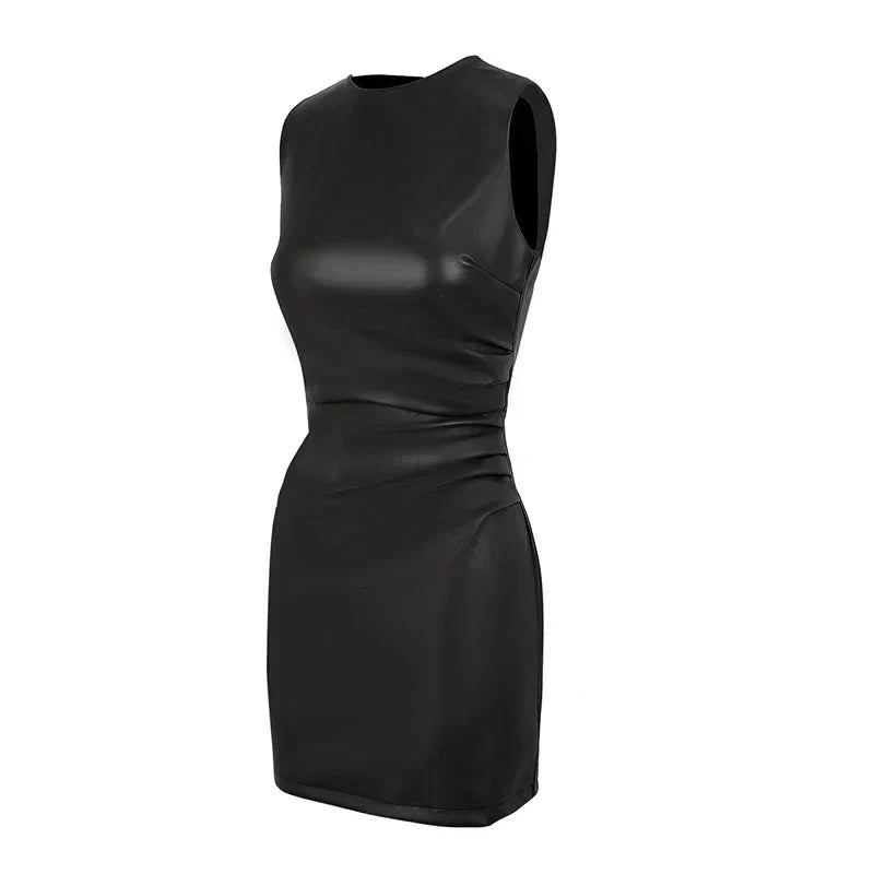 Black PU Leather Mini Bodycon Dress For Party Nights