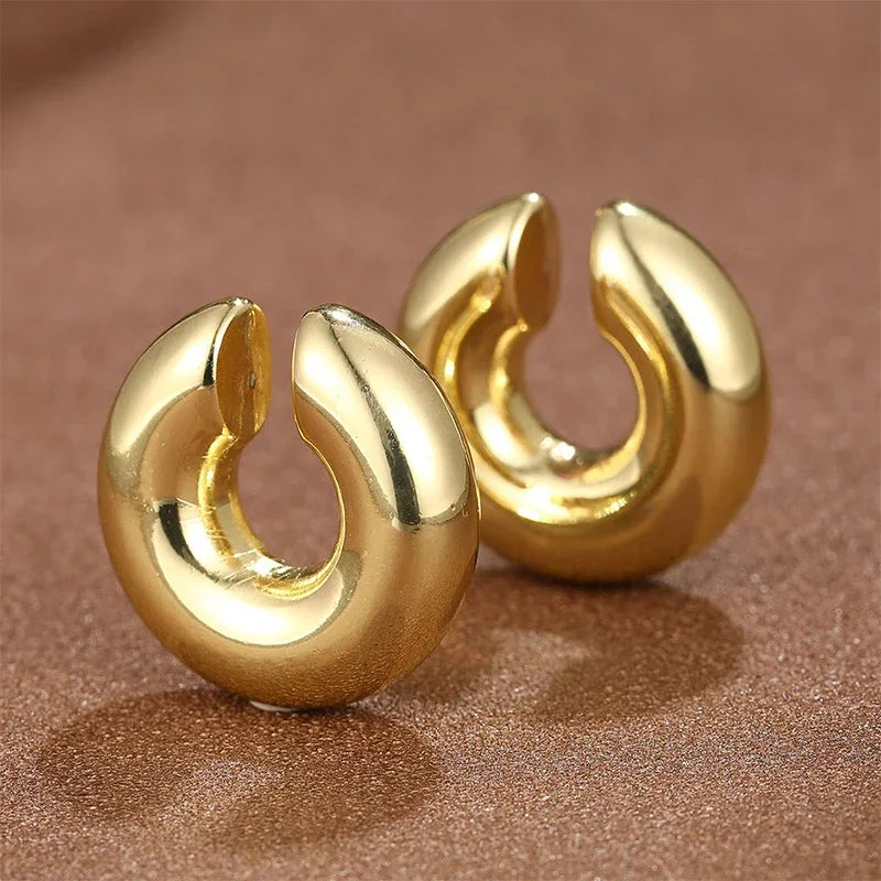 Gold Color Metallic Geometric Hoop Earrings for Women Personalized Irregular Design Party Jewelry