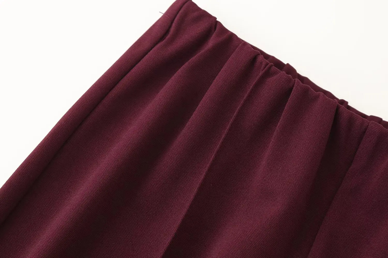 Casual Chic Red Women Elastic Suit with Long Sleeve O Neck Slim Top and High Waist Wide Leg Pants Fashion Set