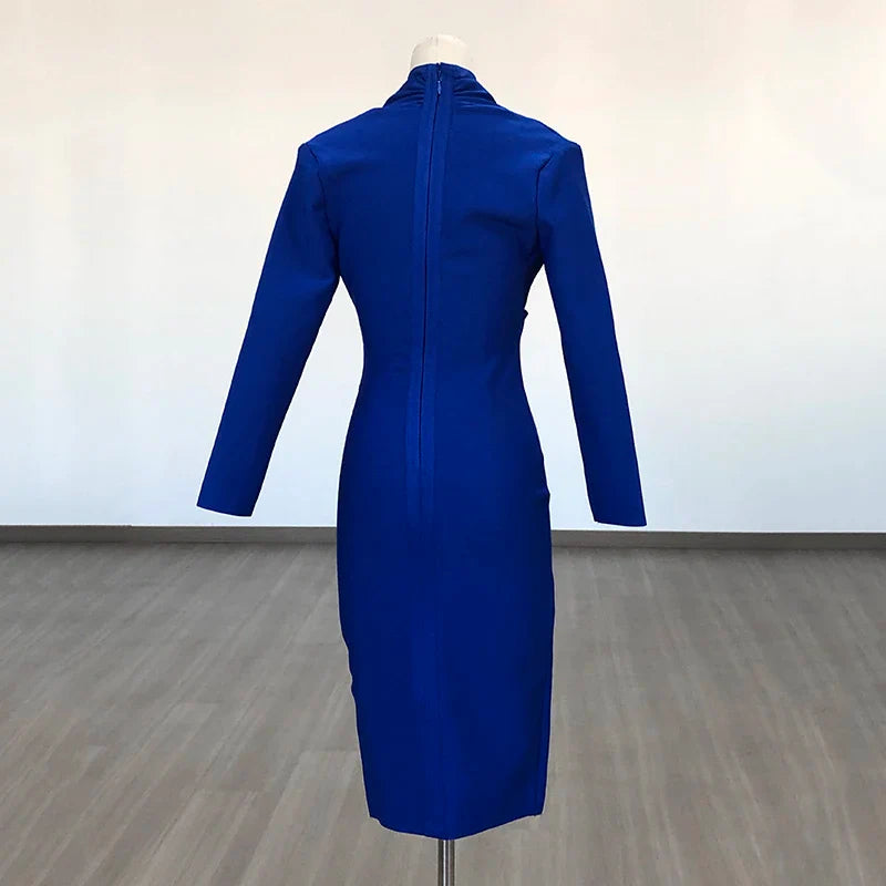 Colorful Deep V Bandage Dress Long Sleeve Bodycon Dress
