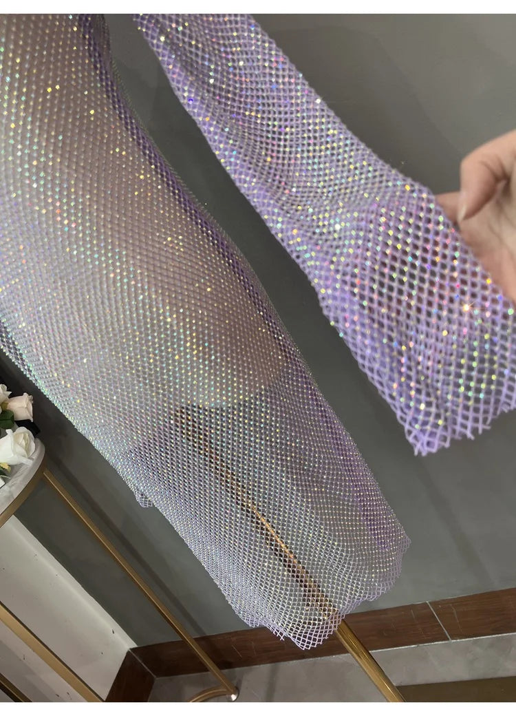 Rhinestone High Neck Glitter Party Dress Mid Length