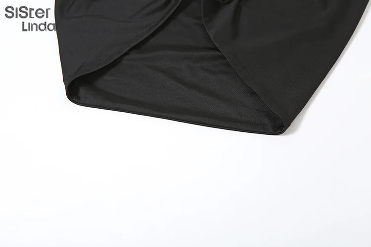 Junior Mid-Calf High Street Skirt Suit for Girls Solid Halter Neck with Slit Cleavage and Backless Design